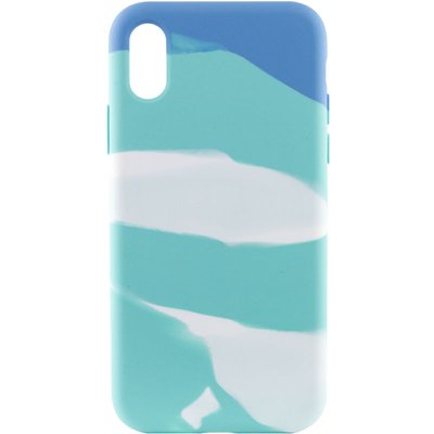 Чохол Silicone case full Aquarelle для Apple iPhone X (5.8") Бірюзовий -білий (215194) 215194 фото