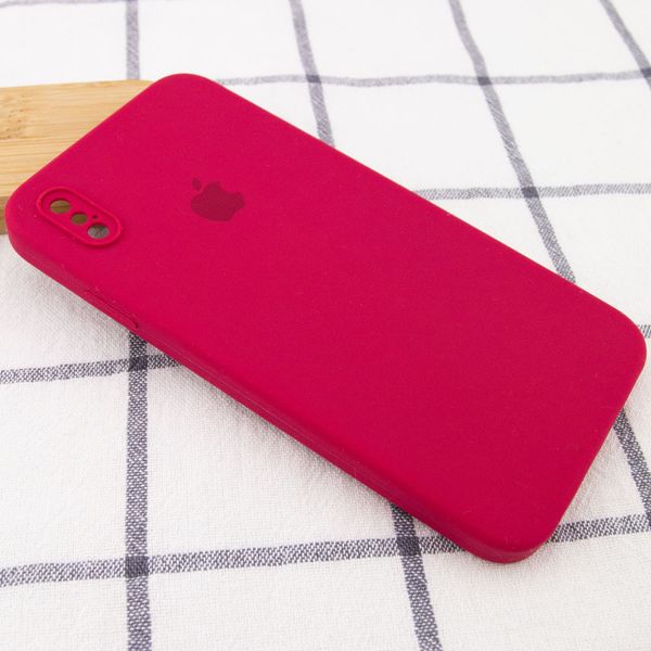 Чохол Silicone Case Square Full Camera Protective (AA) для Apple iPhone XS (5.8") Червоний / Rose Red (153047) 153047 фото