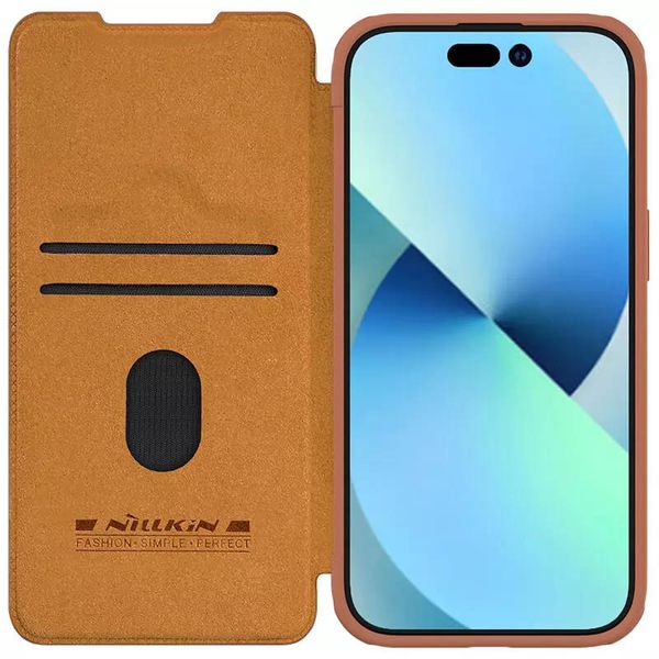 Шкіряний чохол (книжка) Nillkin Qin Pro Camshield для Apple iPhone 15 Plus (6.7") Коричневий (267157) 267157 фото