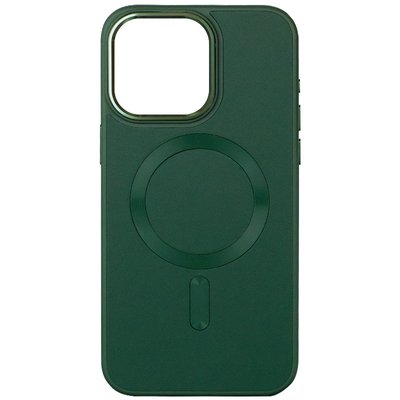 Шкіряний чохол Bonbon Leather Metal Style with MagSafe для Apple iPhone 14 (6.1") Зелений / Pine green (257243) 257243 фото