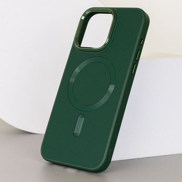 Шкіряний чохол Bonbon Leather Metal Style with MagSafe для Apple iPhone 14 (6.1") Зелений / Pine green (257243) 257243 фото