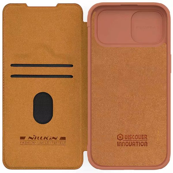 Шкіряний чохол (книжка) Nillkin Qin Pro Camshield для Apple iPhone 15 (6.1") Коричневий (267152) 267152 фото