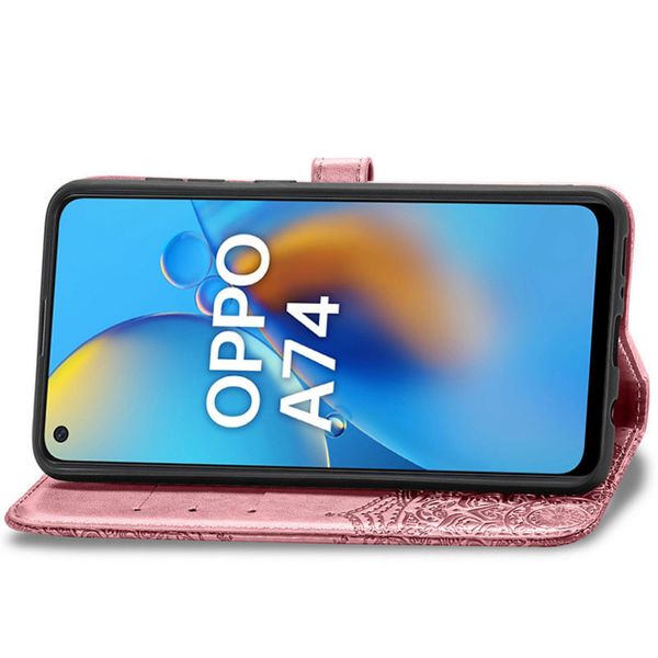 Шкіряний чохол (книжка) Art Case з візитницею для Oppo A74 4G Рожевий (186168) 186168 фото