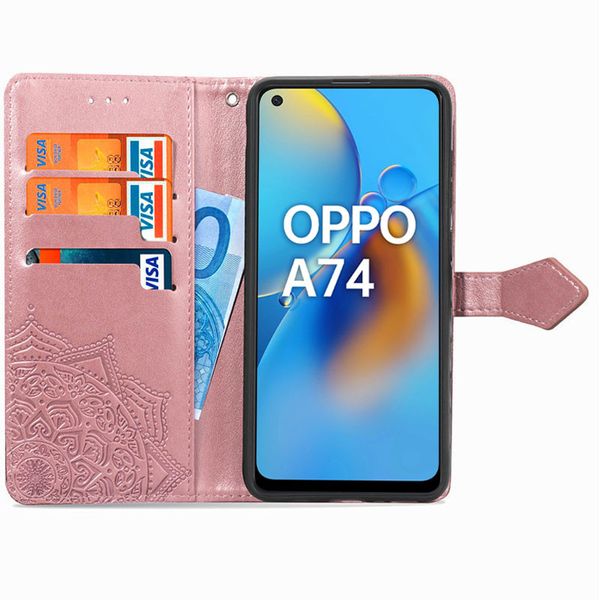 Шкіряний чохол (книжка) Art Case з візитницею для Oppo A74 4G Рожевий (186168) 186168 фото